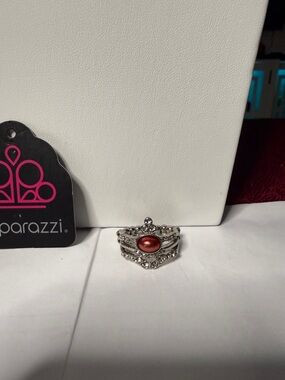 Paparazzi Silver-Tone Crown Ring with Red Cabochon